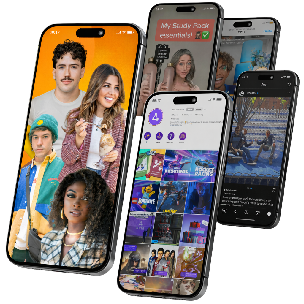 Phone cluster showcasing creator content