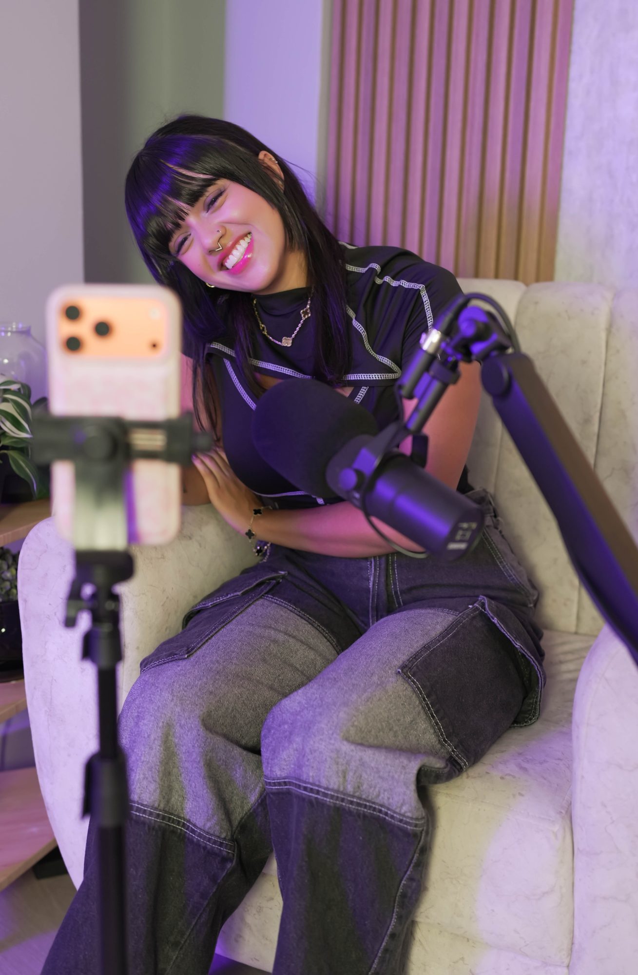 Guest angle of podcast interview recording