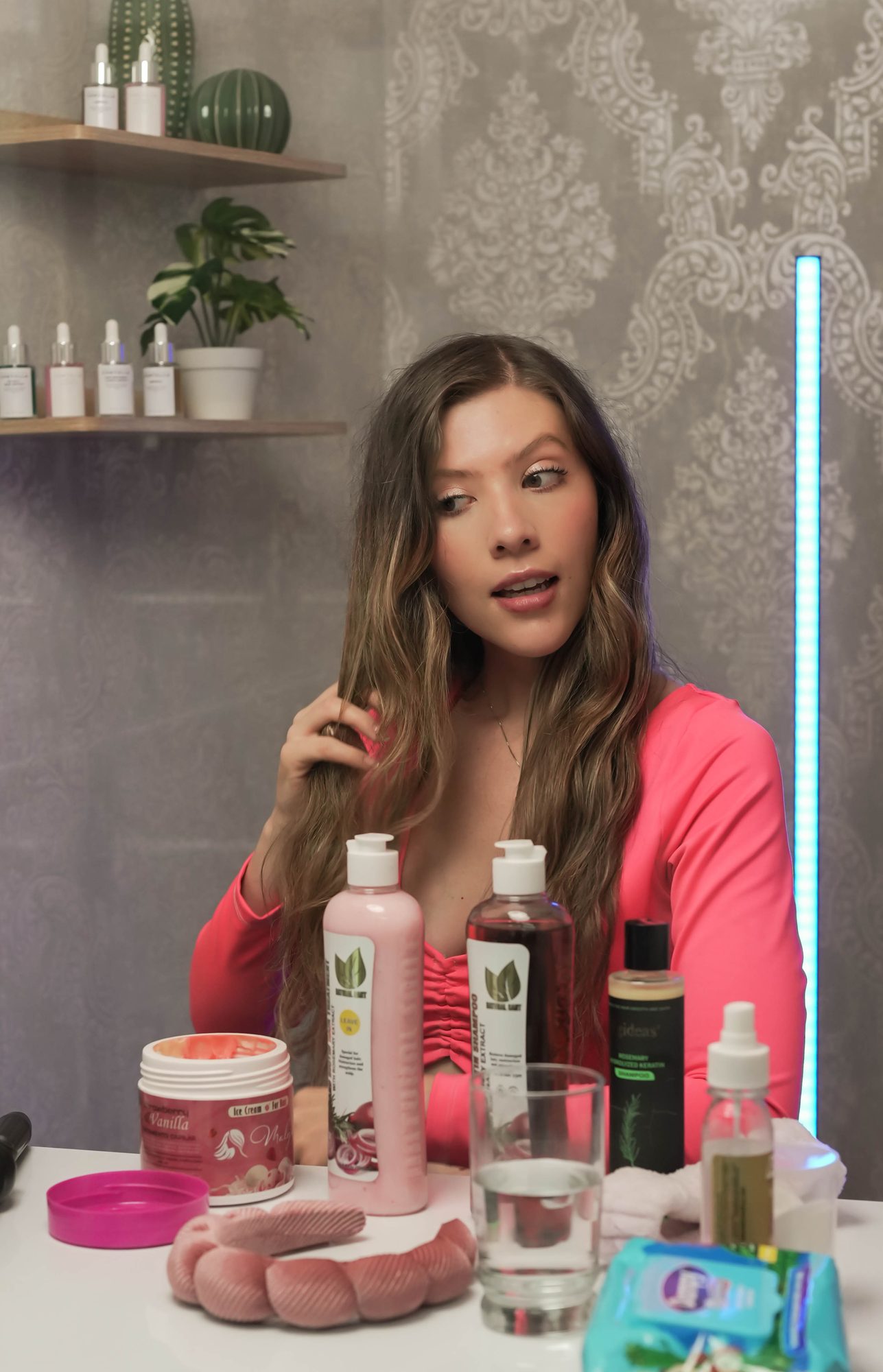 Beauty product shoot with creator and product table