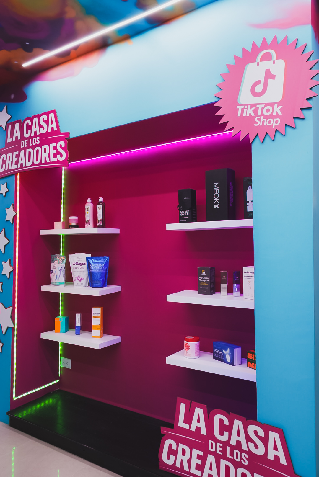 TikTok Shop branded product display wall